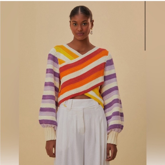FARM Rio Multicolor Striped V-Neck Sweater - Picture 5 of 5